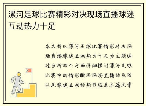 漯河足球比赛精彩对决现场直播球迷互动热力十足